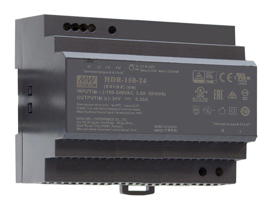 HDR-150-24 - Mean Well - AC/DC DIN Rail Power Supply (PSU), ITE, 1 Output