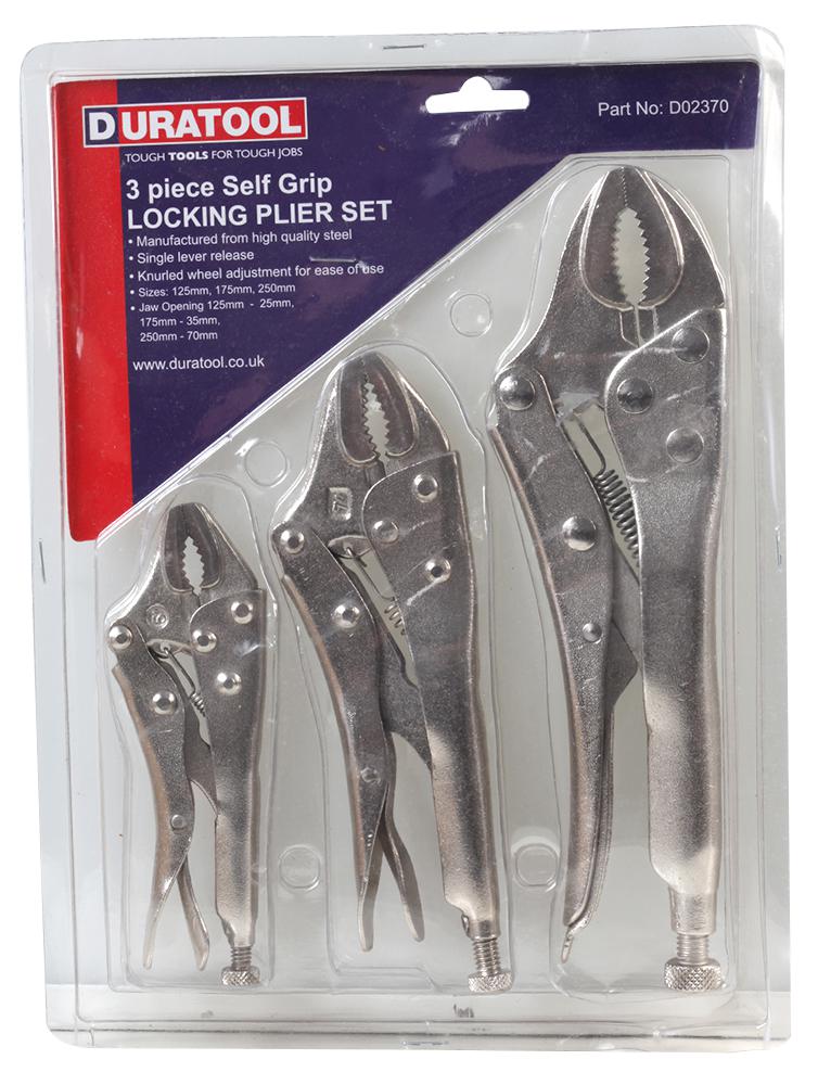 D02370 Duratool Plier Set, Locking, 3 Piece