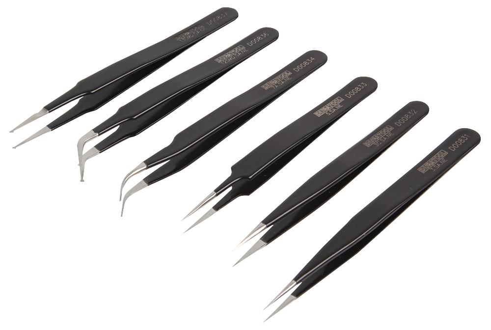 D00840 Pro Tweezer ESD Set with 6 Tweezers, PET Stainless