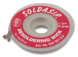 EDSYN SW021/3,0 Desoldering Braid, Soldasip®, Rosin, Lead Free, Static Dissipative Bobbin, 3mm x 1.5m