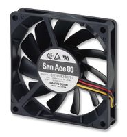 SANYO DENKI 109P0824H701 DC Axial Fan, 24 V, Square, 80 mm, 15 mm, Ball Bearing, 32.13 CFM