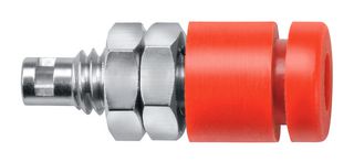 SCHUTZINGER IBU 2011 NI / RT Banana Test Connector, Jack, Panel Mount, 10 A, 70 VDC, Nickel Plated Contacts, Red
