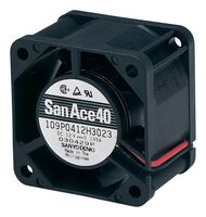 SANYO DENKI 109P0412K3013 DC Axial Fan, 12 V, Square, 40 mm, 28 mm, Ball Bearing, 20.8 CFM