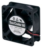 SANYO DENKI 9A0612S4011 DC Axial Fan, 12 V, Square, 60 mm, 25 mm, Ball Bearing, 22.95 CFM