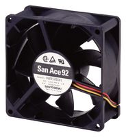 SANYO DENKI 9G0912G1011 DC Axial Fan, 12 V, Square, 92 mm, 38 mm, Ball Bearing, 110 CFM