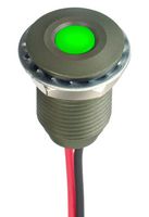 APEM Q10F5AGXXG12E LED Panel Mount Indicator, Green, 12 VDC, 10 mm, 20 mA, 6 mcd, IP67