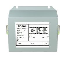 TDK B84142B0008R000 Power Line Filter, General Purpose, 250 VAC, 8 A, Single Phase, 2 Stage, Chassis Mount
