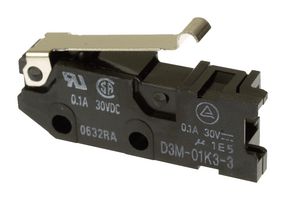 OMRON D3M-01K3-3 Microswitch, Subminiature, Simulated Roller Lever, SPST-NO, Quick Connect, 100 mA, 30 V