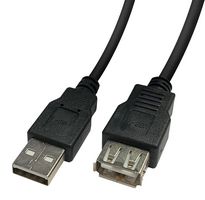 VIDEK 2490-3BK USB Cable, Type A Plug to Type A Receptacle, 3 m, 9.8 ft, USB 2.0, Black