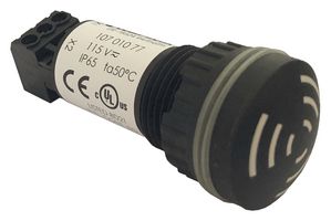 WERMA 10701070 Buzzer, Installation, Pulse, 60 dB, 2.4 kHz, 24 VAC/DC, 61 mm, IP65, NEMA 4X, Black