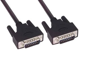 L-COM CSMUZ15MM-25 Computer Cable, D Subminiature Plug, 15 Way, D Subminiature Plug, 15 Way, 25 ft, 7.62 m, Black