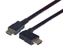 L-COM HDRA2-1 Audio / Video Cable Assembly, HDMI Plug, 90°, HDMI Plug, 3.3 ft, 1 m, Black, HDRA2 Series