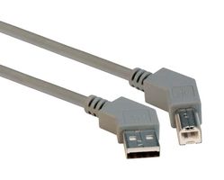 L-COM CA45LA-45LB-03M USB Cable, 45° Type A Plug to 45° Type B Plug, 300 mm, 11.8 ft, USB 2.0, Grey