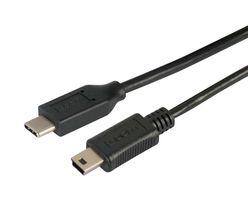 L-COM CAU2CMB5-1M USB Cable, Type C Plug to Mini Type B Plug, 1 m, 3.3 ft, USB 2.0, Black