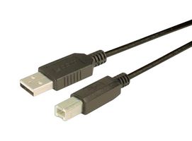 L-COM CGU2AB-1M USB Cable, Type A Plug to Type B Plug, 1 m, 3.3 ft, USB 2.0, Dark Grey
