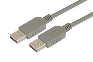 L-COM ECUSBAA-05M USB Cable, Type A Plug to Type A Plug, 500 mm, 19.7 ft, USB 2.0, Grey