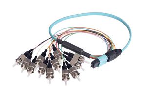 L-COM MPM12OM3-ST-1 Fibre Optic Cable, Multimode, 12 Fibres, 50µm/125µmDia, MPO Plug-12x ST, 1m