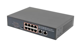 L-COM DT10-2G-8GP+ Switch, 10 Ports, Commercial, Unmanaged PoE Gigabit Ethernet, Desktop / DIN Rail / Wall