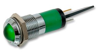 CML INNOVATIVE TECHNOLOGIES 19300231 LED Panel Mount Indicator, Satin Chrome Bezel, Green, 230 VAC, 14 mm, 3 mA, 11 mcd, Not Rated
