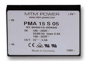 MTM POWER PMA15 S05 PSU, ENCAPSULATED, 5V, 3A