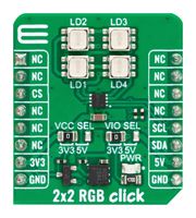 MIKROELEKTRONIKA MIKROE-5917 Add-On Board, 2x2 RGB, KTD2052A, 12-Channel RGB LED Driver, I2C, 3.3V/5V in