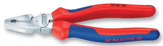 KNIPEX 02 05 180. Pliers, Combination, 180mm Overall Length, High Leverage, Cutting Edges, Dual Component Handles
