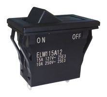 NIDEC COMPONENTS ELW115A12 Rocker Switch, Sealed, On-Off, SPST, Non Illuminated, Panel, Snap-In, Black, ELW Series