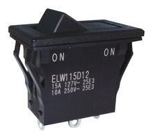 NIDEC COMPONENTS ELW115D12 Rocker Switch, Sealed, On-On, SPDT, Non Illuminated, Panel, Snap-In, Black, ELW Series