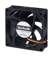 SANYO DENKI 9RA0812G4001 DC Axial Fan, 12 V, Square, 80 mm, 25 mm, Ball Bearing, 49.4 CFM