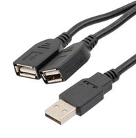 L-COM CAU2AEXT-MF-2C-5M USB Cable, USB Type A Plug to 2x USB Type A Receptacle, 5 m, 16.4 ft, USB 2.0, Black