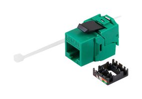 L-COM RJSBTLC6A-GRN Modular Connector, Tool-less IDC Keystone, RJ45 Jack, 1 x 1 (Port), 8P8C, Cat6a, Panel Mount