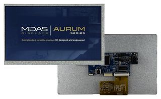 MIDAS DISPLAYS MVT-H070001 TFT LCD, 5 to 12 V, 7 ", 1024 x 600 Pixels, Landscape, RGB, 3.3V