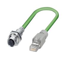 PHOENIX CONTACT 1404367 Sensor Cable, D-Coded, Green, M12 Receptacle, RJ45 Plug, 4 Positions, 500 mm, 1.64 ft