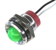 OSHINO LAMPS PL16SL122 LED Panel Mount Indicator, 520nm, 110 deg, Green, 12 V, 16 mm, 20 mA, 1.8 cd, IP67