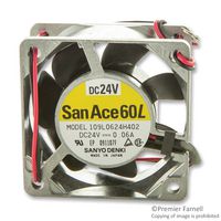 SANYO DENKI 109L0624H402 DC Axial Fan, 24 V, Square, 60 mm, 25 mm, Ball Bearing, 18.7 CFM
