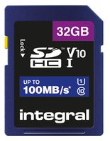 INTEGRAL INSDH32G-100V10 Flash Memory Card, SDHC Card, 32 GB, Class 10, UHS-I U1, V10