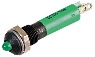 CML INNOVATIVE TECHNOLOGIES 19021251 LED Panel Mount Indicator, Black Chrome Bezel, Green, 12 VDC, 6 mm, 20 mA, 8 mcd, IP40
