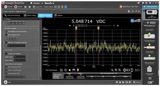 Figure 12: PathWave BenchVue’s data logger function screen (Source)
